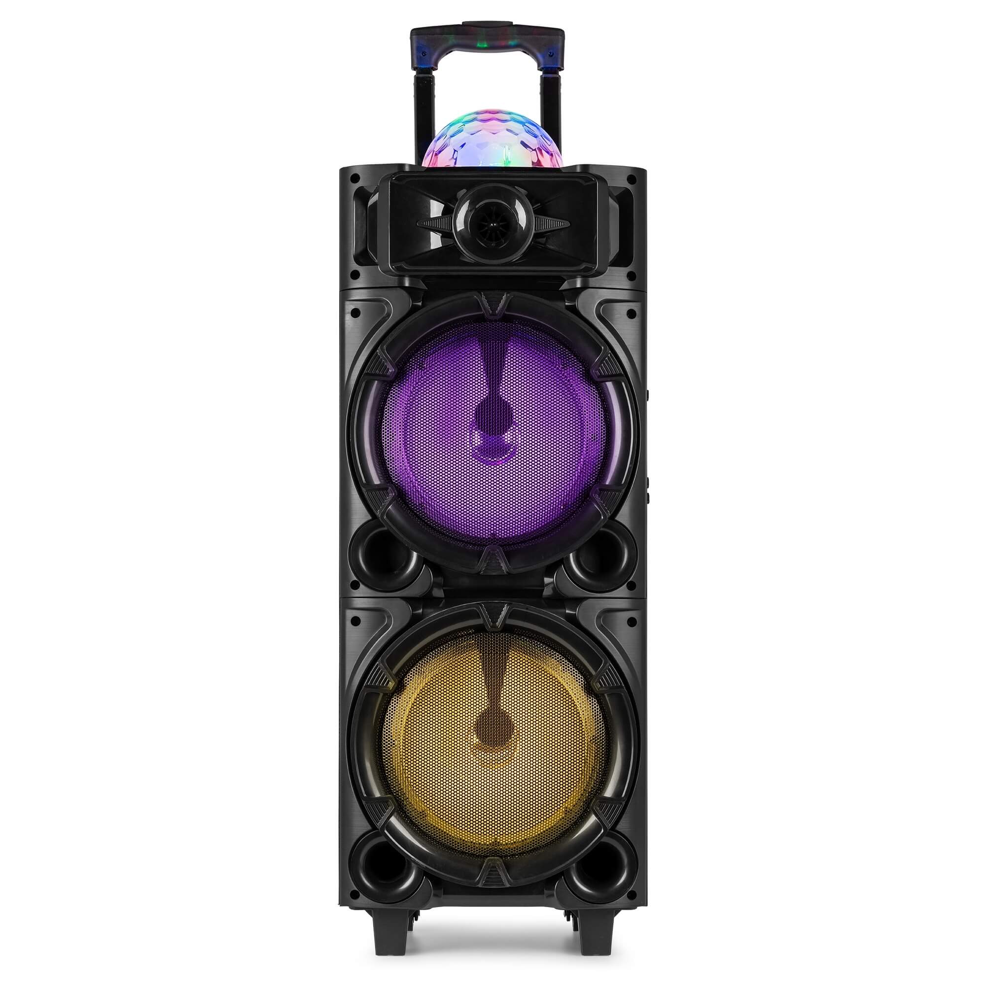 Set Karaoke Fenton LIVE290 cu roți, USB, SD, Bluetooth, LED RGB, 2 microfoane, 2x8"
