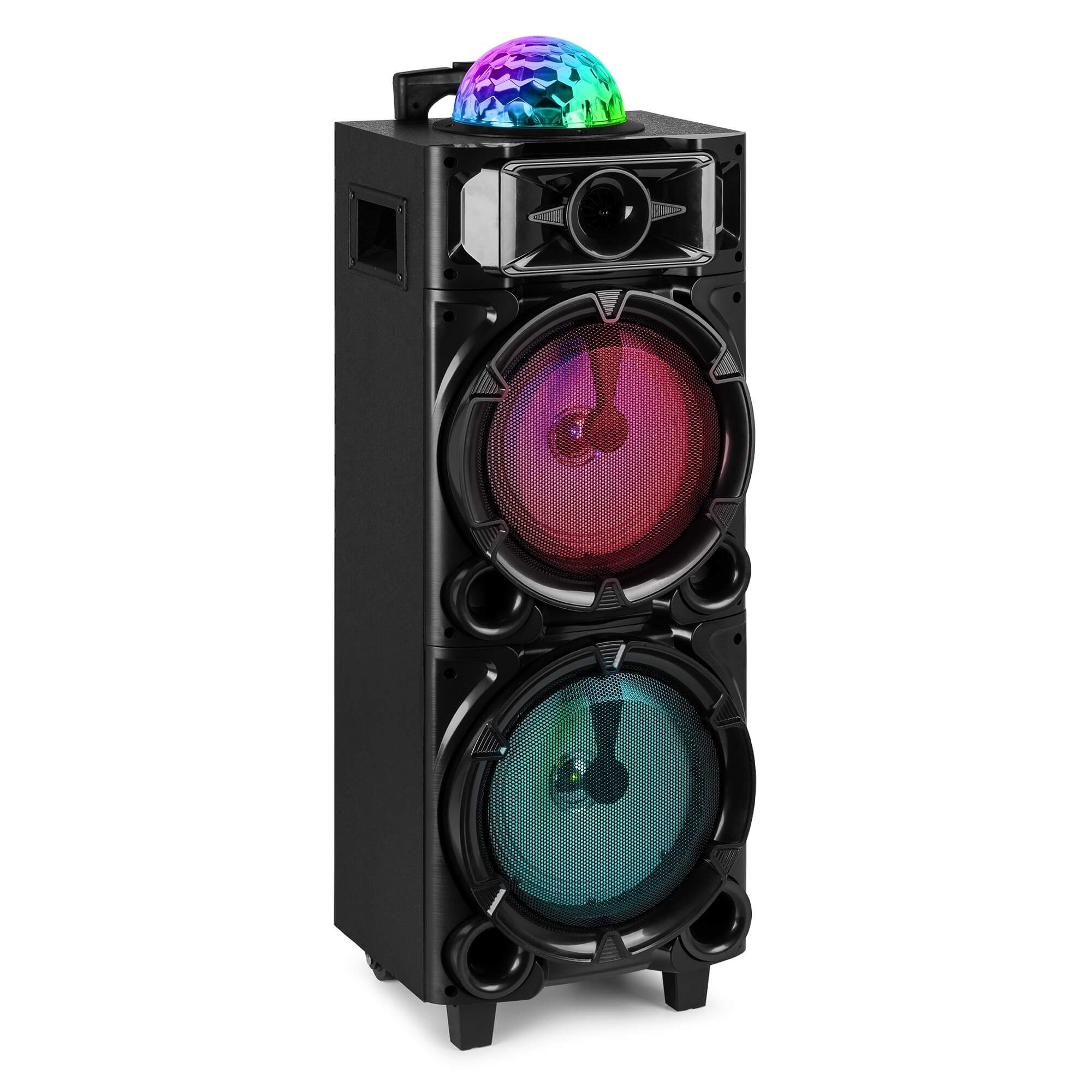 Set Karaoke Fenton LIVE290 cu roți, USB, SD, Bluetooth, LED RGB, 2 microfoane, 2x8"