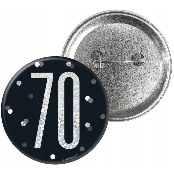 Fém bross, 70 év, EGYEDI, fekete, 7,6 cm