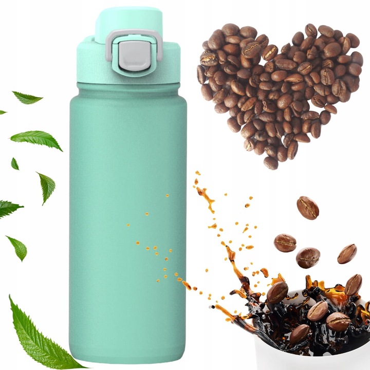 Cana Termica Kamille 600 ml, Etansa, cu Blocada si Ustensila de baut, Turcoaz