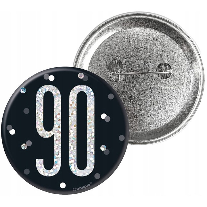 Fém bross, 90 év, EGYEDI, fekete, 7.6cm