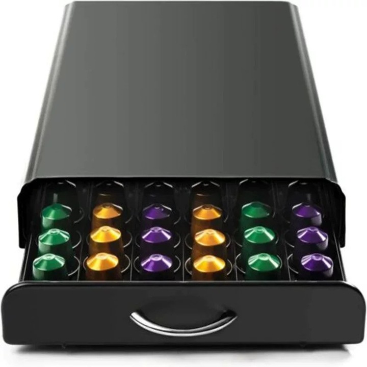 Поставка за капсули кафе, Caltucus Core, за 60 капсули Vertuo, модерен дизайн, черна, 39x26x6.5см