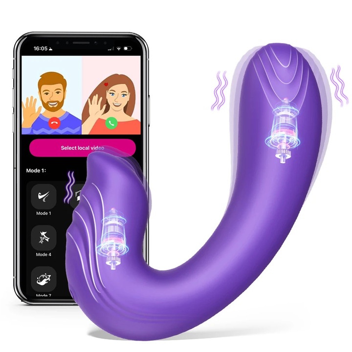 Vibrator Femeie VGJOT® cu Stimulare Duala Clitoriana si Vaginala, Control prin APP 10 Moduri de Vibratie, Silicon Reincarcabil USB Impermeabil Violet