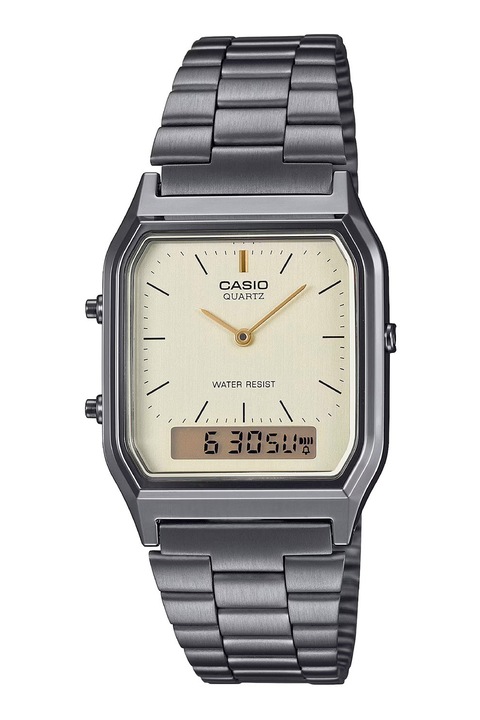 Casio, Vintage uniszex analóg és digitális karóra rozsdamentes acélszíjjal, Szürke
