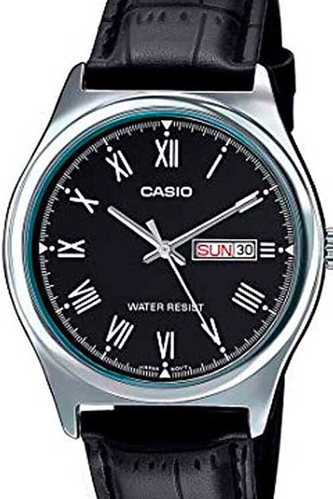 Casio, Аналогов часовник с кожена каишка, Черен