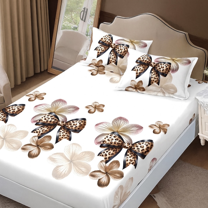 Спално бельо 3 части, TextiLici, 160 x 200 см и 180 x 200 см, 2 калъфки за възглавници 50 x 70 см, тъмнокафяв