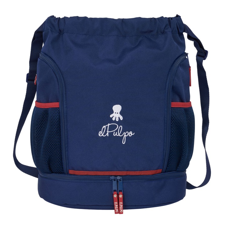 Geanta rucsac cu bretele, El Pulpo, bleumarin, 35 x 40 x 1 cm, poliester 600D, compartimente diverse, bretele reglabile