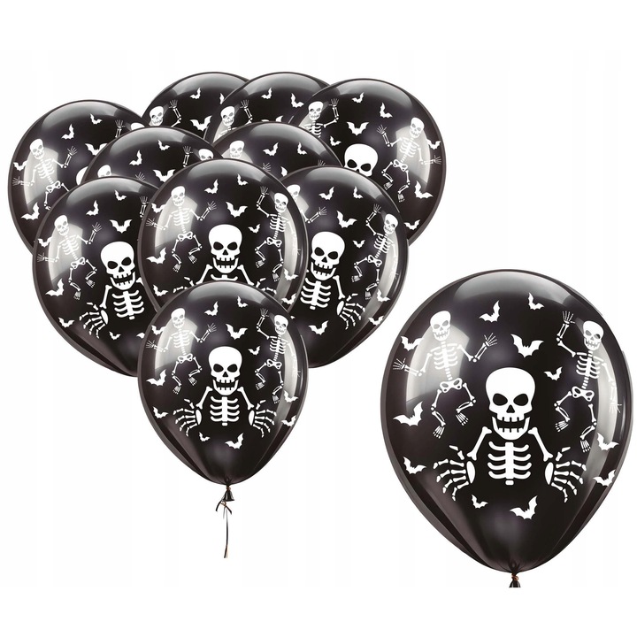 Baloane de Halloween, Fiestas Guirca, set 10 buc, design schelet, 30cm