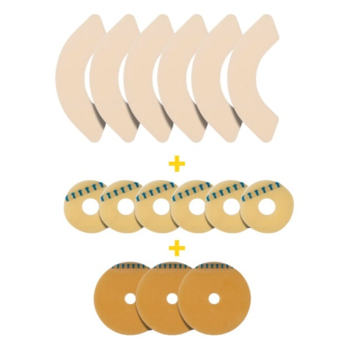 Pachet KOMFORT 3, colostomie/ileostomie/urostomie, cu 6 x semiluna fixare flansa punga + 6 x inele hidrocoloid de 50mm + 3 x inel hidrocolid 100mm