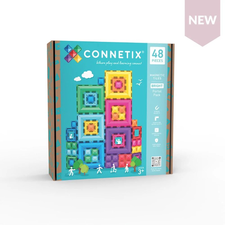Set de constructie magnetic, Bright Portal Pack, Connetix Tiles, 48 piese, 3 ani+