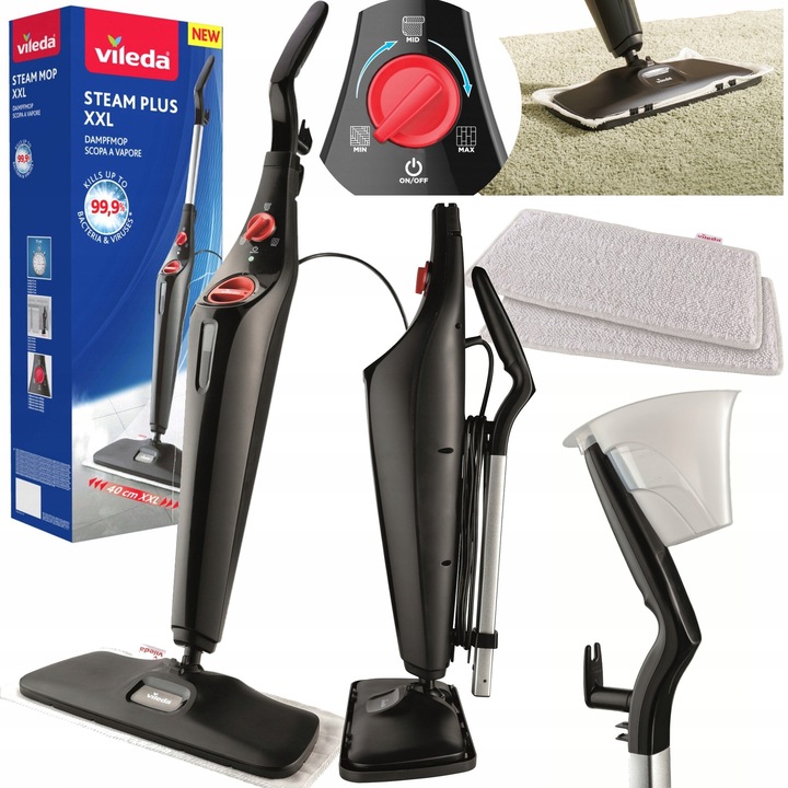 Mop Parowy Vileda Steam Plus XXL, 1550W, 40cm, set cu 2 prosoape din microfibra, alb