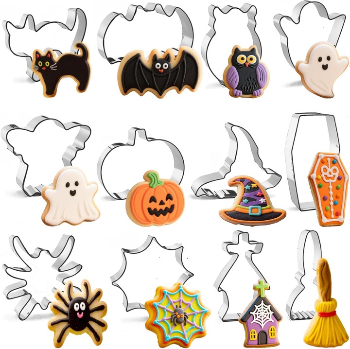 12x Forme decorative pentru briose de Halloween - Otel inoxidabil