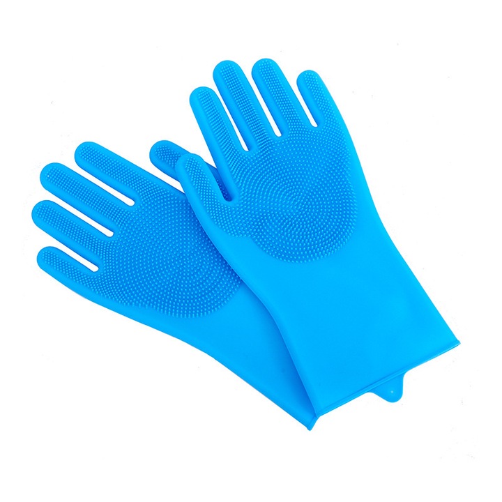 Szilikon konyhai kesztyű, multifunkcionális, magas hőmérsékletálló, 31.5x14.5cm, kék színű