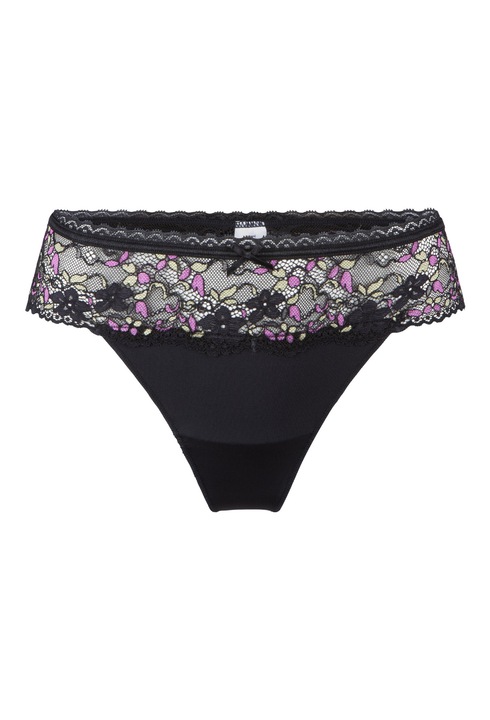 LingaDore, Chiloti tanga cu insertii din dantela Daily, Negru/Violet deschis