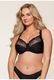 LingaDore, Sutien cu acoperire completa si garnituri din dantela, Negru, Albastru ultramarin, 70E
