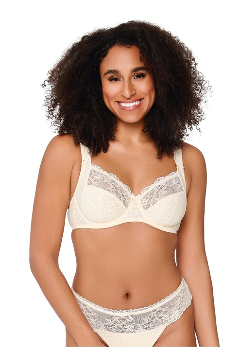 LingaDore, Sutien cu acoperire completa si garnituri din dantela, Alb fildes, 95F