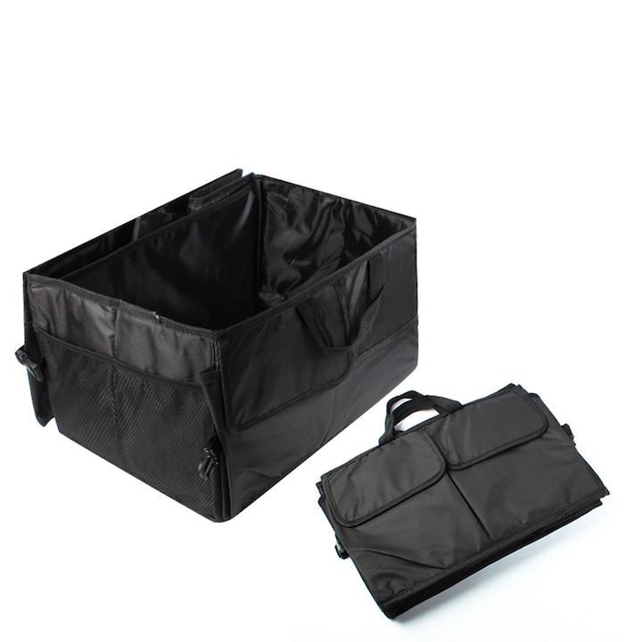 Csomagtartó rendező, Axroad Mall, 3 rekesz és 4 zseb, Rögzítő pántok és tépőzár, Összecsukható és vízálló, Tartós fogantyúk, Stabil és robusztus, SUV-hoz, Jeep-hez, Ferdehátúhoz, Crossover-hez, 56*40*26cm, Poliészter, Fekete