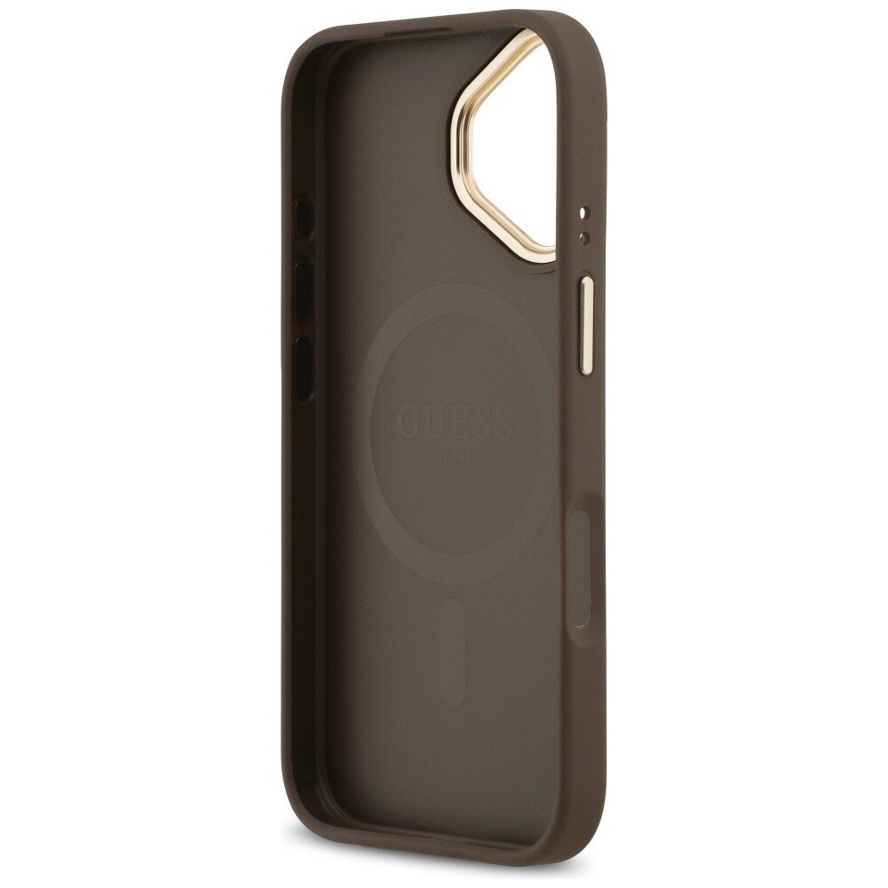 Husa pentru Apple iPhone 17, Guess, Hardcase 4G Classic MagSafe, Incarcare wireless, Maro