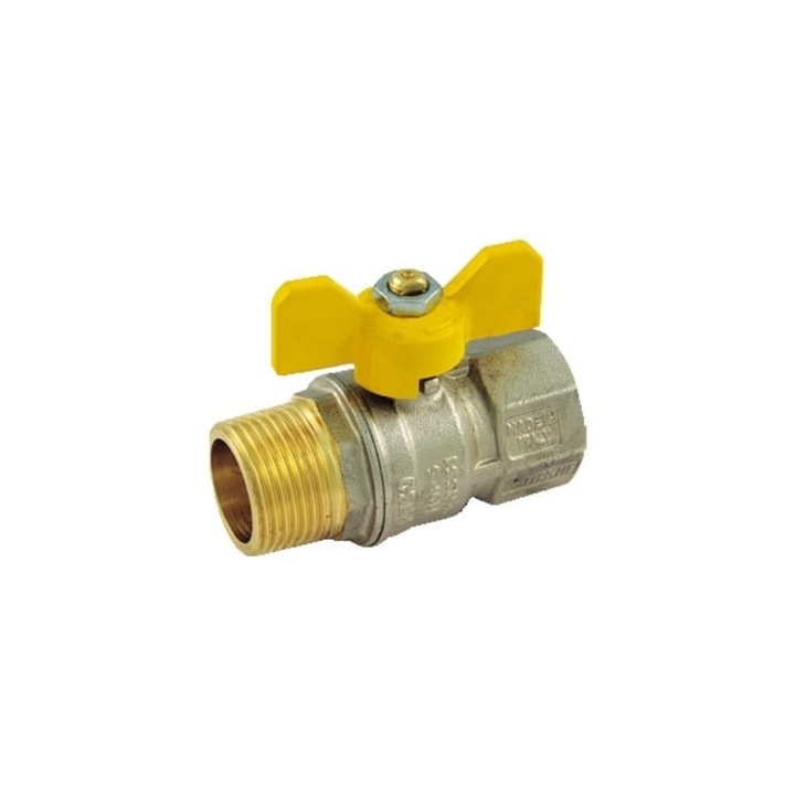 Robinet sfera pentru gaz, Tornado, M/F, 1'', cu fluture galben