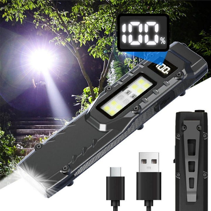 Lanterna, MOSMAOO®, Lanterna LED, Baterie 1000 mAh, 12000lm, Rezistenta la Apa, 9 Moduri iluminare, Iluminare Intensa pe Termen Lung, Ideala pentru Camping, Drumetii, Supravietuire, Explorare si Urgente, Negru