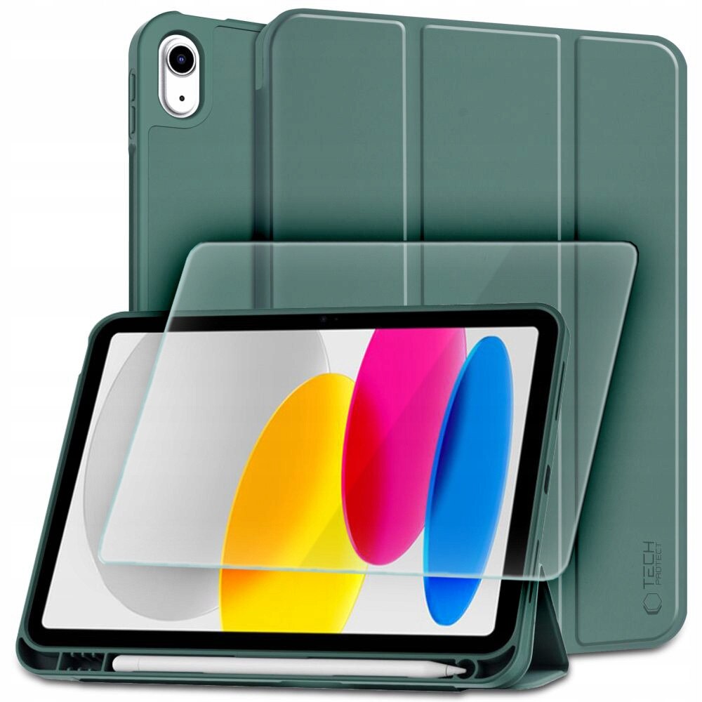 Etui SmartCase pentru iPad 10.9" 10/2022 si 11" 11/2025, verde, cu suport pentru Apple Pen + sticla Hofi Glass Pro+ 245x176mm