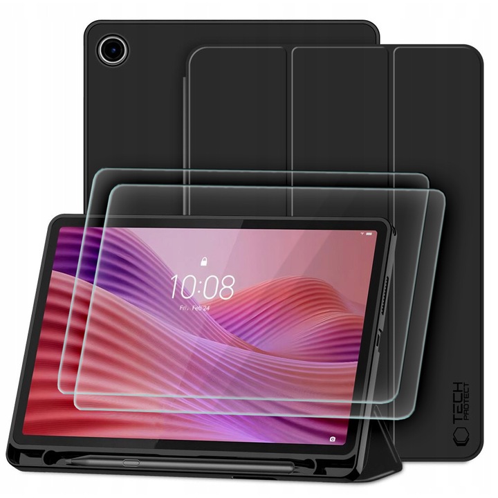 Комплект калъф SmartCase Tech-Protect за Lenovo Tab 10.1 TB-311, черен + 2 броя стъкло Hofi Glass Pro+ 9H
