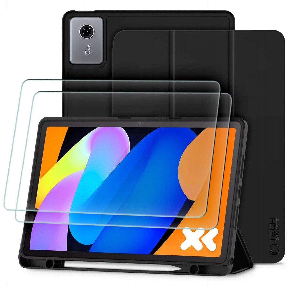 Husa SmartCase Pen si 2 Sticle Temperate Tech-Protect pentru Lenovo Idea Tab / K11 Gen 2 11", Negru