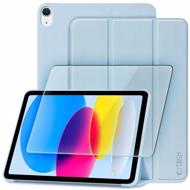 Комплект калъф TechProtect SmartCase и стъкло Hofi Glass Pro+ за iPad 10.9" 10/2022 и 11" 11/2025, небесносиньо, размери 245x176мм