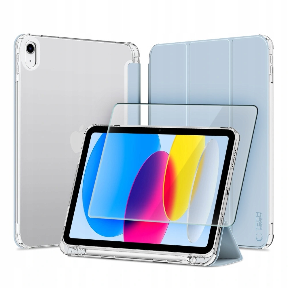 Etui Tech-Protect SC Pen Hybrid pentru iPad 10.9" 10/2022 si 11" 11/2025, Sky Blue + Sticla Hofi Glass Pro+ 245x176mm