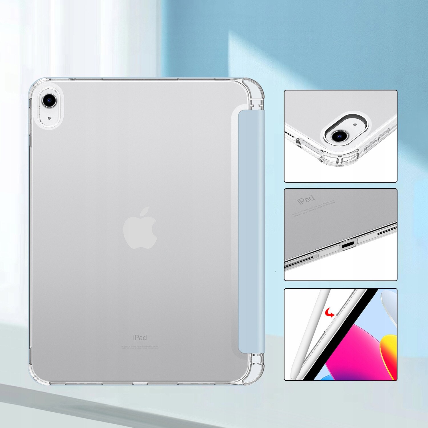 Etui Tech-Protect SC Pen Hybrid pentru iPad 10.9" 10/2022 si 11" 11/2025, Sky Blue + Sticla Hofi Glass Pro+ 245x176mm