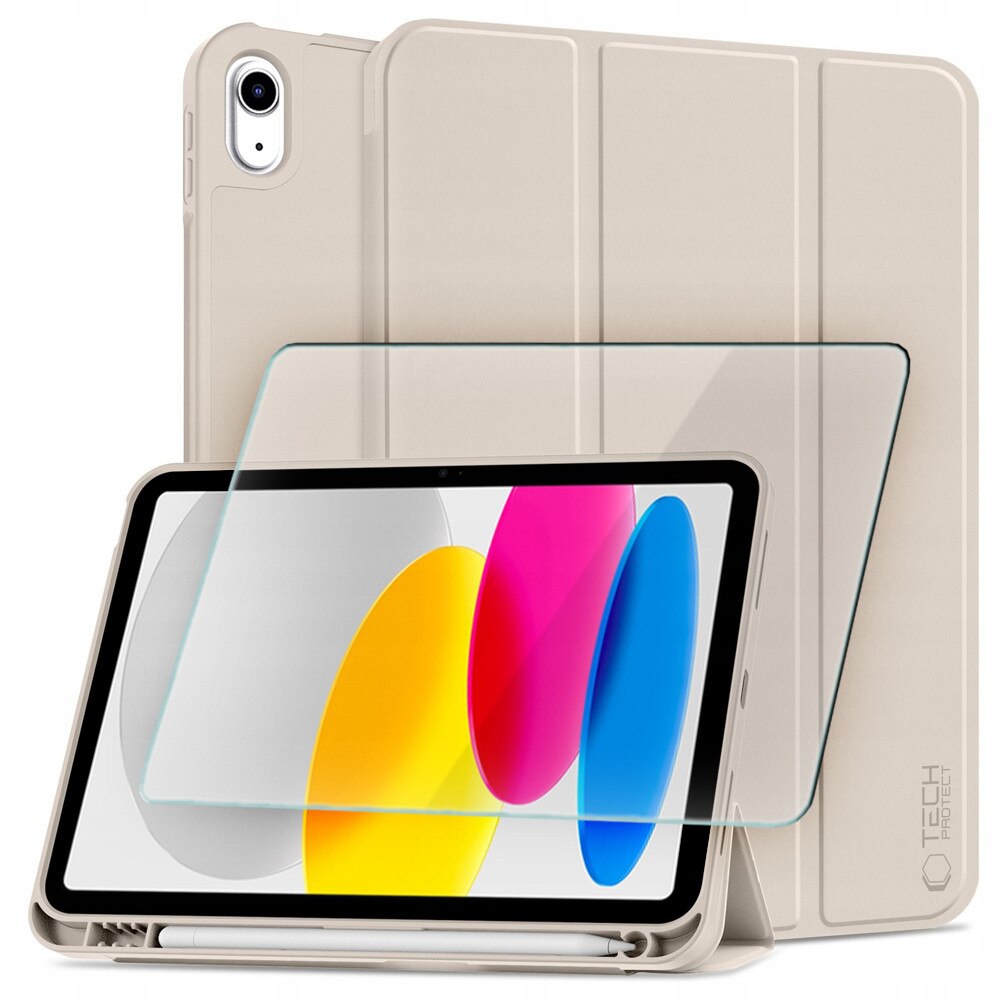 Etui SmartCase Tech-Protect pentru iPad 10.9" 10/2022 si 11" 11/2025, Starlight, cu suport pentru Apple Pen + Sticla Hofi Glass Pro+ 245x176mm