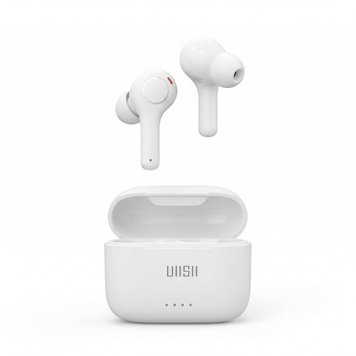 Casti Wireless UiiSii E1 TWS, design in-ear, bass profund, rezistente la apa IPX5, alb