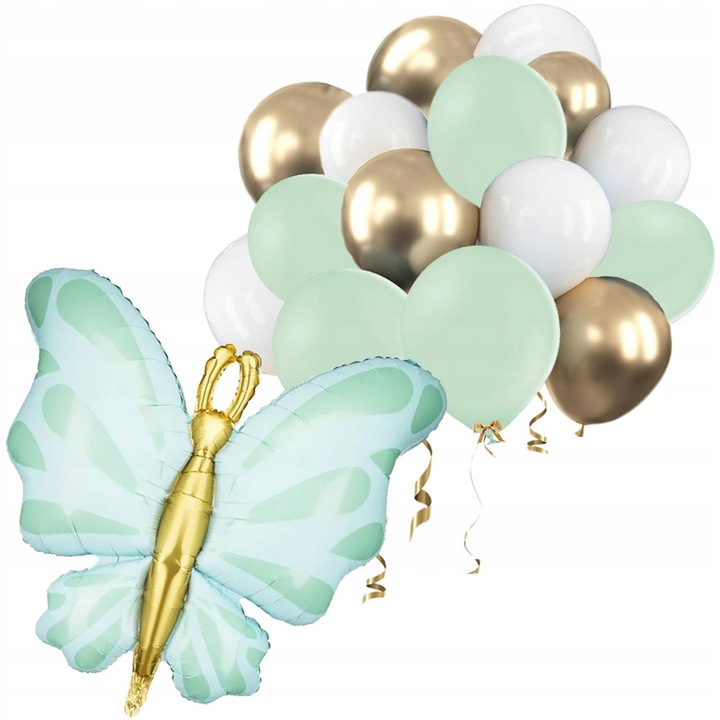 Dekorációs lufi szett, PartyPro, zöld, fehér, arany, 1x69x69cm, 5x12in, 5x12in, 5x14in