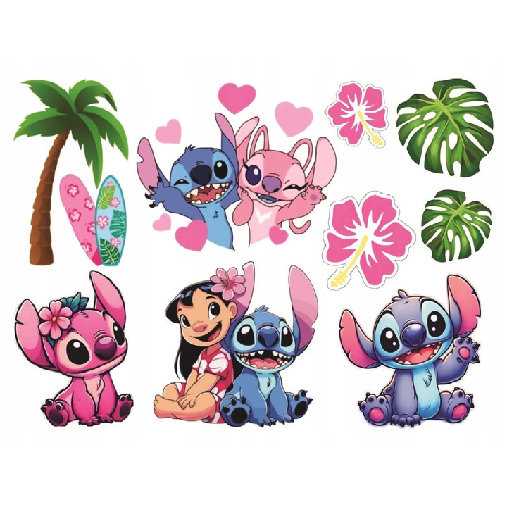 Tatuaje temporare PartyPro set 9 bucati Lilo si Stich, multicolor