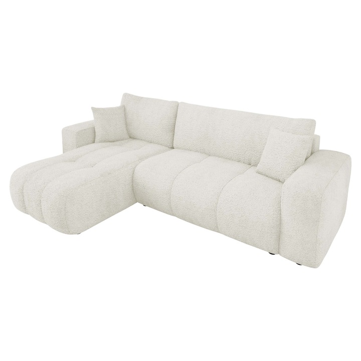 Coltar cu functie de dormit Larow Boucle, MIRJAN 24, crem, 145x244x82 cm