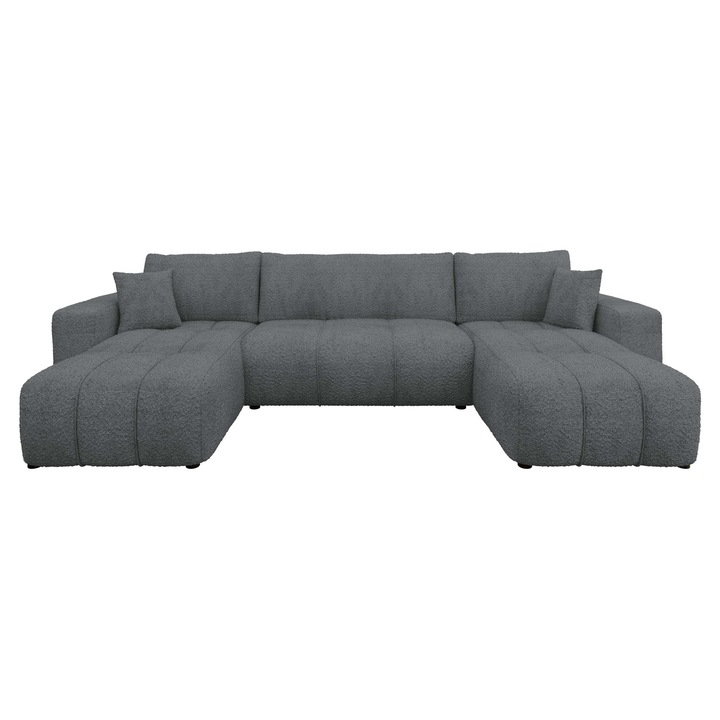 Coltar cu functie de dormit Larow U Boucle, MIRJAN 24, gri inchis, 145x312x82 cm