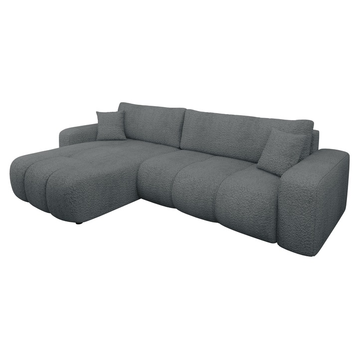 Coltar cu functie de dormit Larow Maxi Boucle, MIRJAN 24, gri inchis, 145x274x82 cm