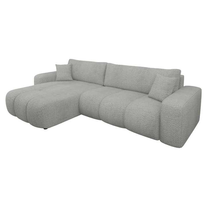 Coltar cu functie de dormit Larow Maxi Boucle, MIRJAN 24, gri deschis, 145x274x82 cm