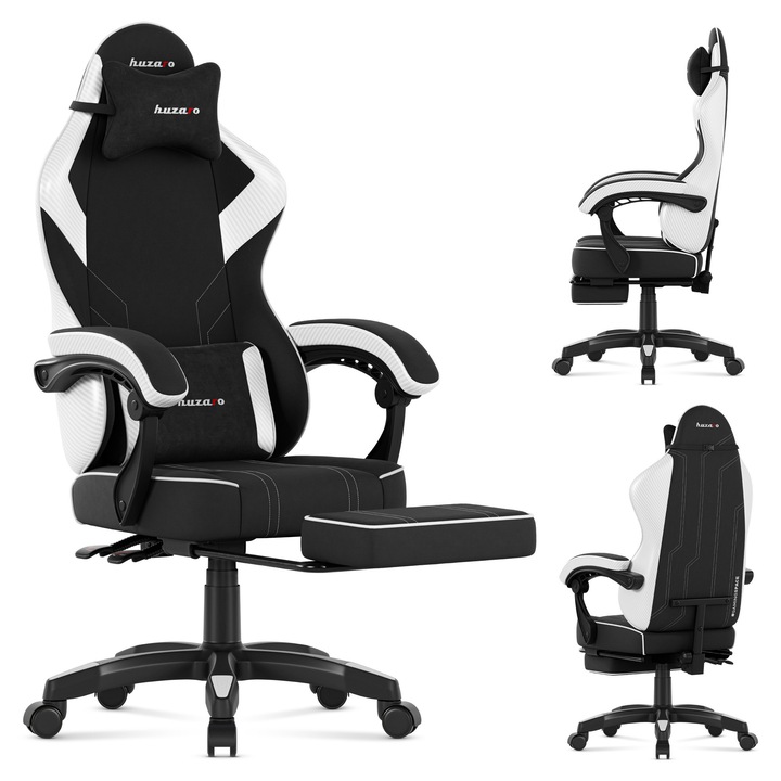 Гейминг стол, Huzaro, Force 3.7, подложка за крака, дишащ материал, бял