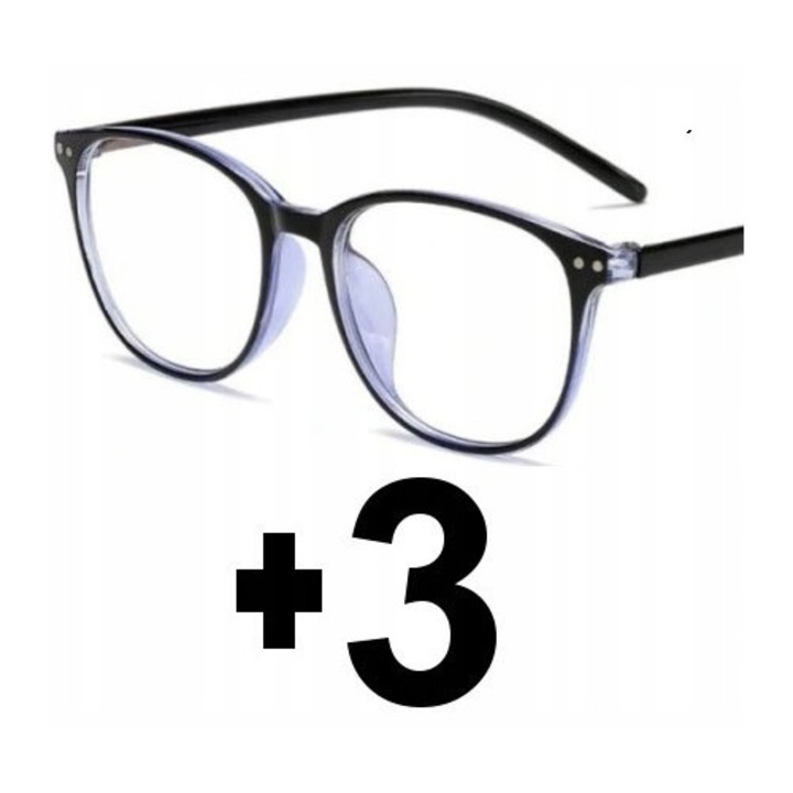 Ochelari de lectură multifocali progresivi, negru-albastru, plastic, +3.00, pentru femei