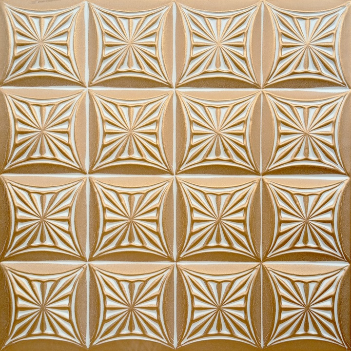 Tavan fals decorativ 08-ZL-81, polistiren extrudat, auriu, 50x50x0.4 cm