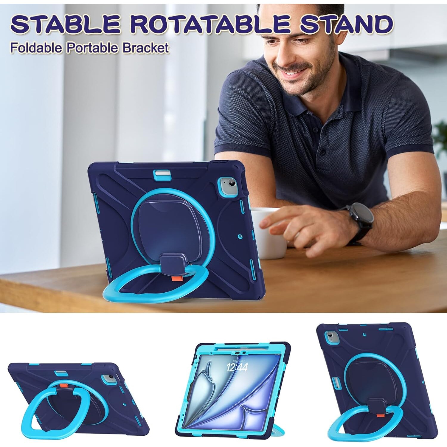 Husa Sigloo pentru iPad Air 13" (2025/2024 M3/M2) si iPad Pro 12.9" – Suport Rotativ, Suport Pencil, – Albastru