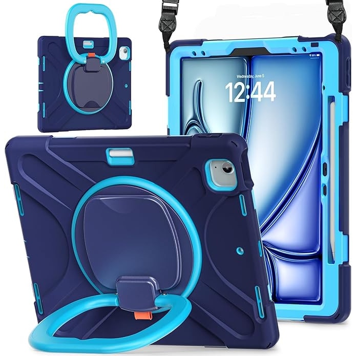 Husa Sigloo pentru iPad Air 13" (2025/2024 M3/M2) si iPad Pro 12.9" – Suport Rotativ, Suport Pencil, – Albastru