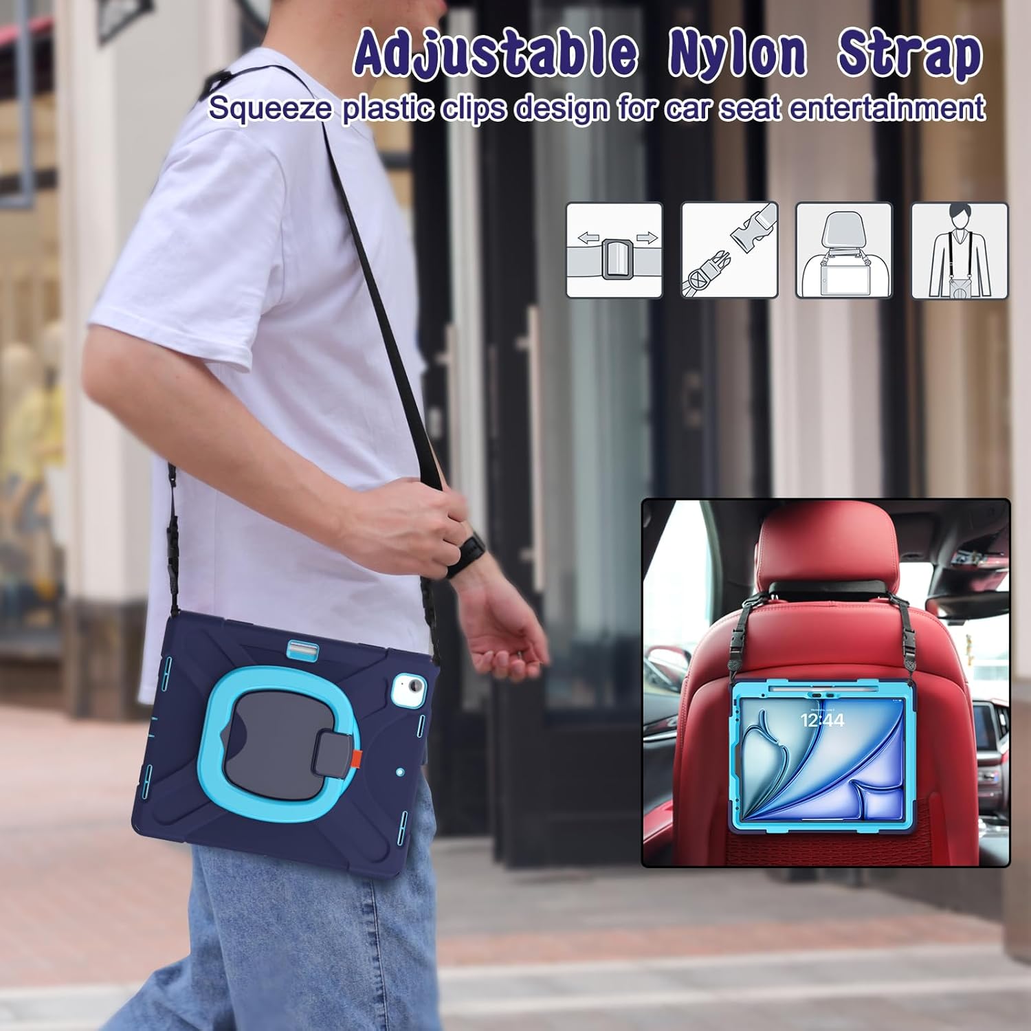 Husa Sigloo pentru iPad Air 13" (2025/2024 M3/M2) si iPad Pro 12.9" – Suport Rotativ, Suport Pencil, – Albastru