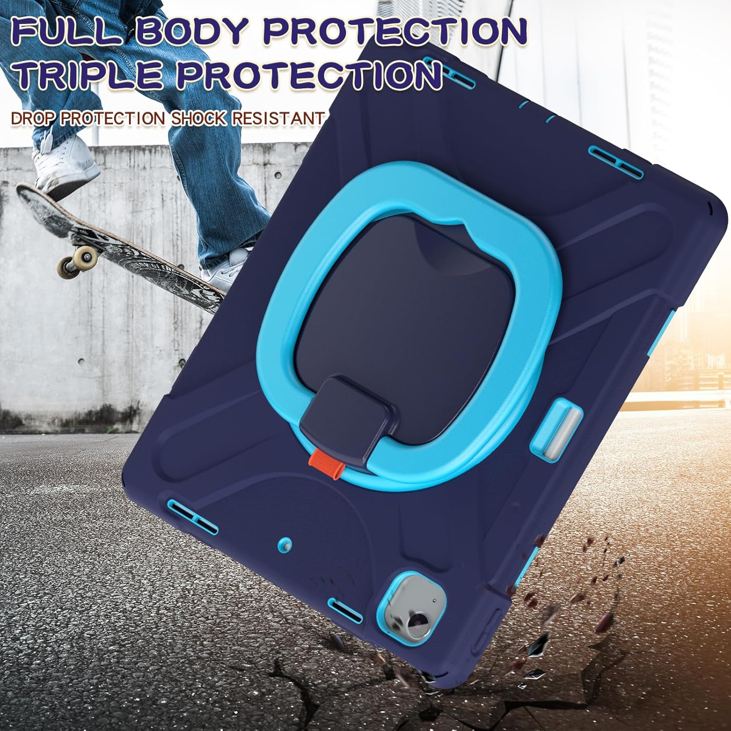 Husa Sigloo pentru iPad Air 13" (2025/2024 M3/M2) si iPad Pro 12.9" – Suport Rotativ, Suport Pencil, – Albastru