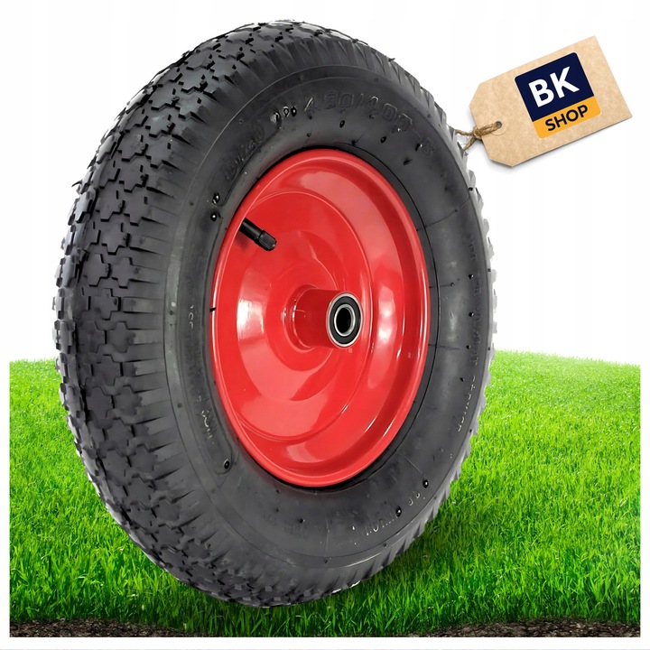 Roata pentru Roaba, Bkshop, Anvelopa Pneumatica 4.00 8 2Pr Fi 20 mm, Material Cauciuc/Metal, Diametru Roata 40 cm, Latime Banda de Rulare 9.5 cm, Tip Rulmenti Rulmenti Cu Bile, 40 x 9.5 x 20 mm