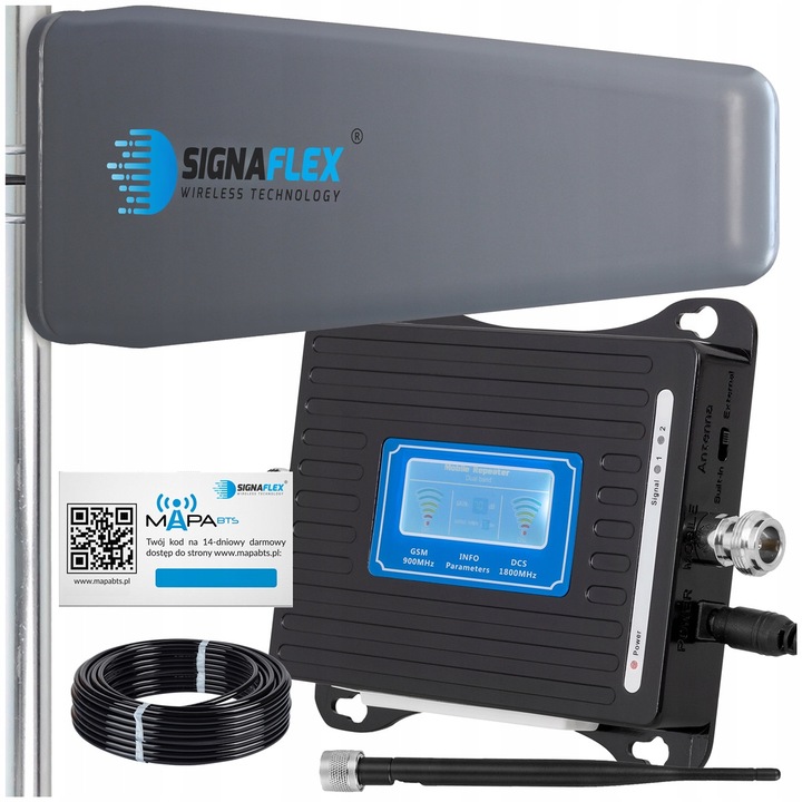 Set amplificator GSM/4G LTE LCD3000, antena directionala T2 23 dBi, antena interna bat 8 dBi, 10m cablu, negru, SIGNAFLEX