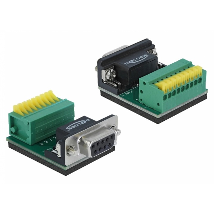 Bloc terminal 9 pini la serial DB9 RS232 mama cu Push Button, Delock 66322