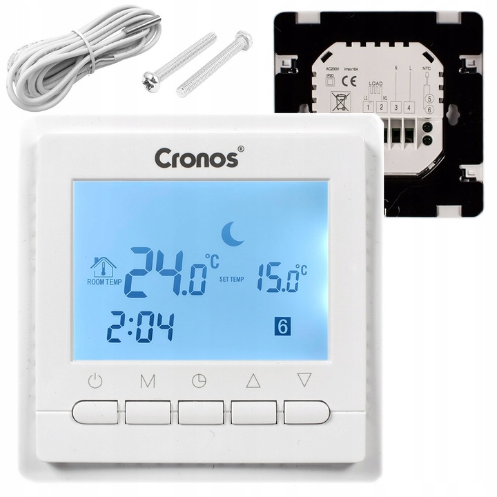 Термостат Cronos за подово отопление, 3A 16A, LCD дисплей, 86x86x17мм