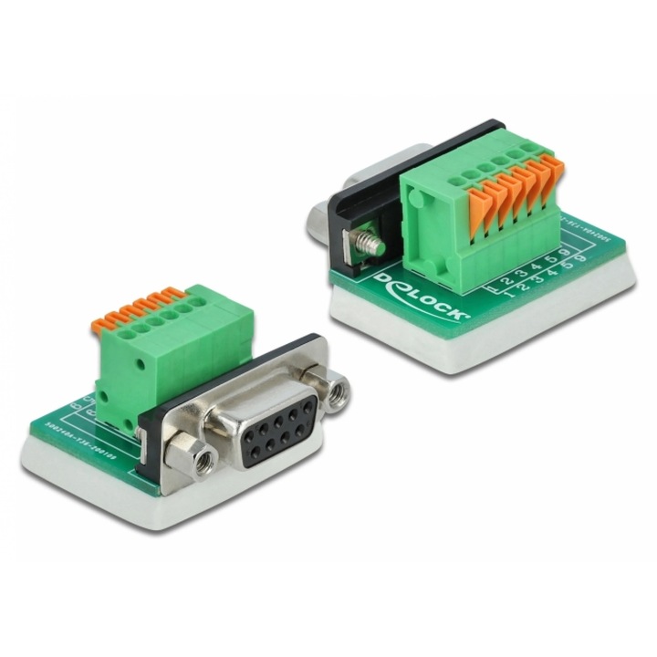 Bloc terminal D-Sub 9 pini mama cu Push button vertical, Delock 66556